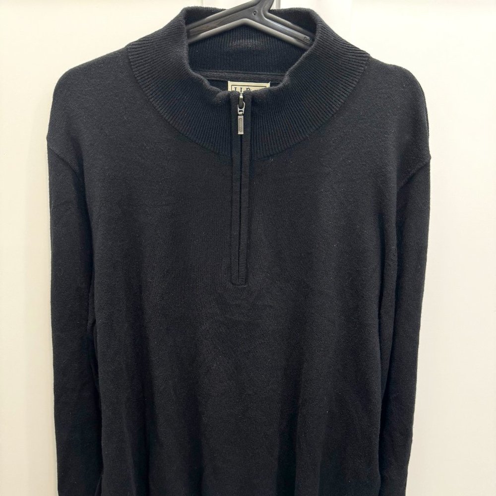 LL Bean Sweater Mens X-Large Cotton Cashmere Blend 1/4 Zip Pullover Black LS